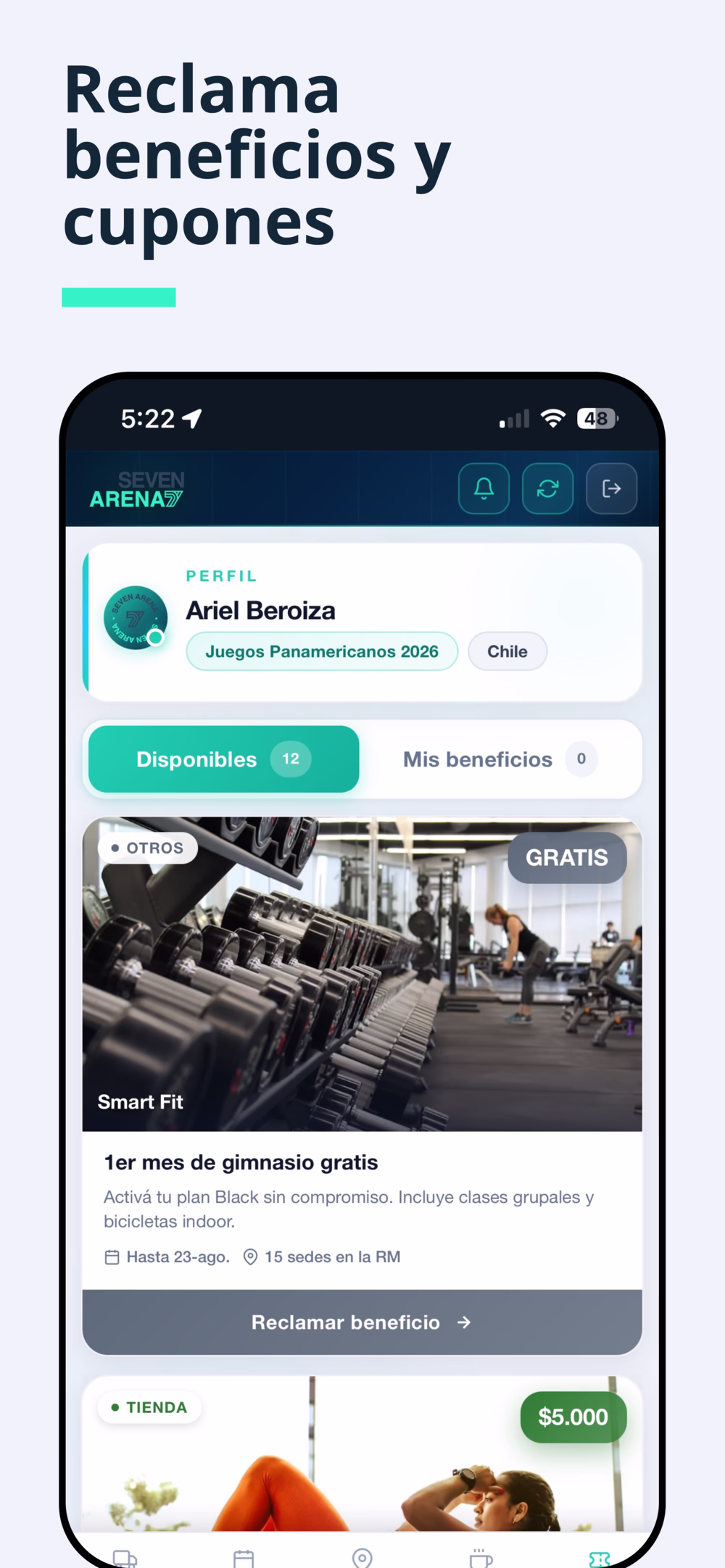 Benefits and coupons: a participant claims a partner offer from inside the app.